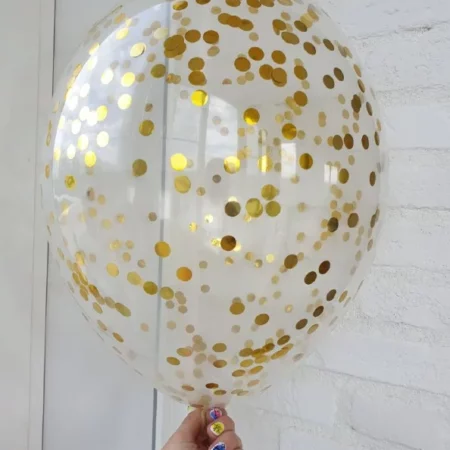 Воздушный шар. Прозрачный с конфетти. Круги. Золото (14"/35 см)