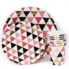 Тарелки (7''/18 см) Геометрия треугольников, Розовый, Металлик, 6 шт.
