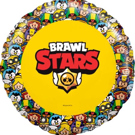 Воздушный шар из фольги. Круг, Brawl Stars, Герои, дизайн №2, Желтый (18”/46 см)