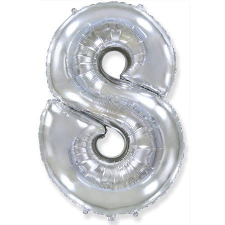 Воздушный шар из фольги. Цифра 8, Серебро (40”/102 см, ESP)