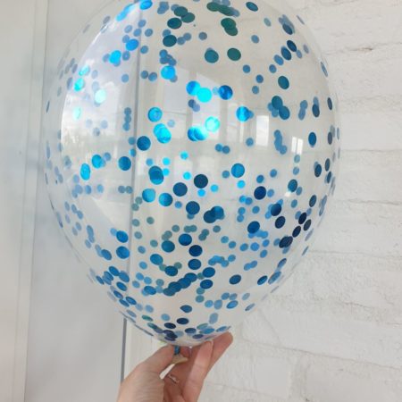 Воздушный шар. Прозрачный с конфетти (12″/30 см) Синие круги