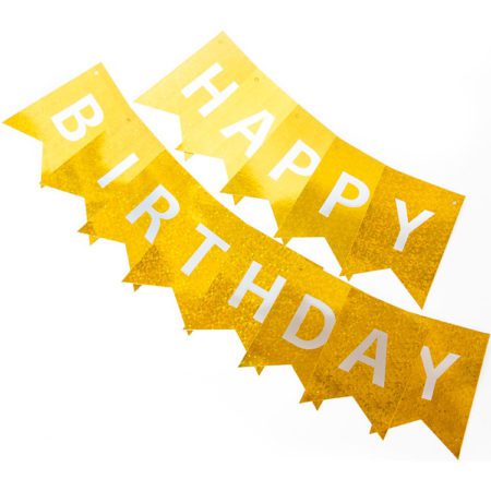 Гирлянда Флажки, Happy Birthday, Золото, Голография, 350 см, 17*12 см, 1 упак.