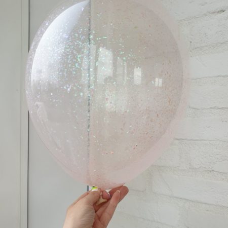 Воздушный шар. Прозрачный с конфетти (12″/30 см) Розовые