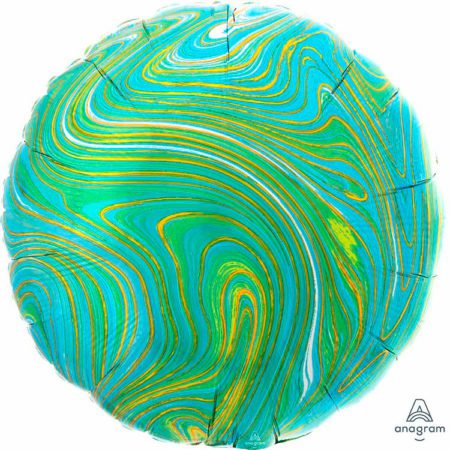 Воздушный шар из фольги. Круг. Мрамор Blue Green (18”/46 см, USA)