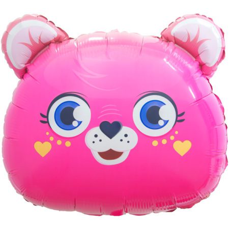 Воздушный шар из фольги. Фигура, Мишка, Золотые сердечки, Розовый (23''/58 см, CHN)
