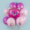 Воздушный шар из фольги. Фигура, Мишка, Золотые сердечки, Розовый (23''/58 см, CHN)
