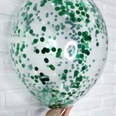 Воздушный шар. Прозрачный с конфетти (12″/30 см) Зеленые, круги