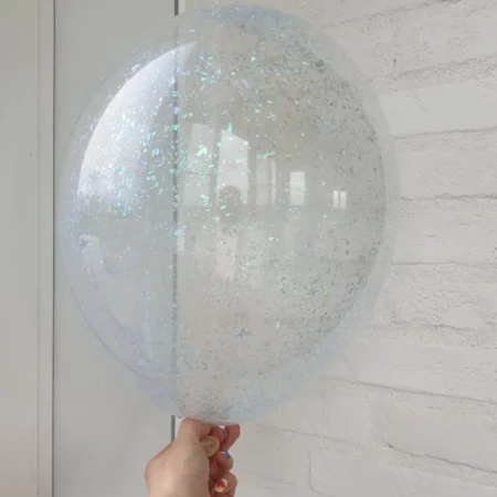 Воздушный шар. Прозрачный с конфетти. Слюда голубая (14″/35 см)