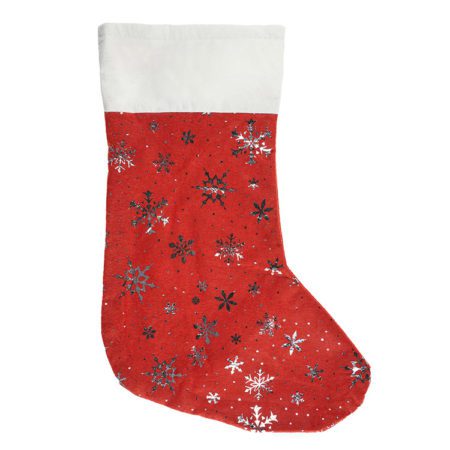Декоративный новогодний носок, со снежинками, Красный/Серебро, 17*35 см, 1 шт.