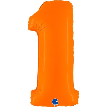 Воздушный шар из фольги. Цифра 1, Оранжевый, Сатин (40''/102 см, ITA)