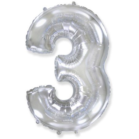 Воздушный шар из фольги. Цифра 3, Серебро (40''/102 см, ESP)