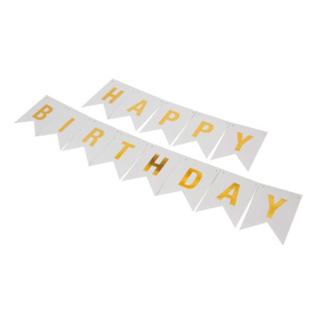 Гирлянда Флажки, Happy Birthday, Белый/Золото, Металлик, 500 см, 16*12 см, 1 упак.