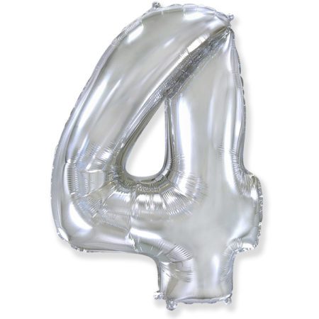 Воздушный шар из фольги. Цифра 4, Серебро (40''/102 см, ESP)