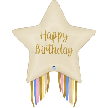 Воздушный шар из фольги. Звезда, Happy Birthday, Праздничный каскад, Сатин (29''/74 см, ITA)