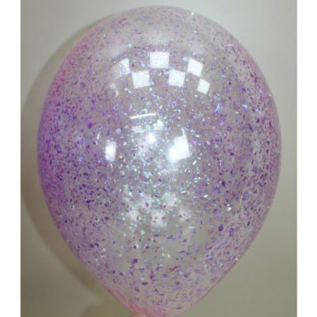 Воздушный шар. Прозрачный с конфетти (12″/30 см) Сиреневый